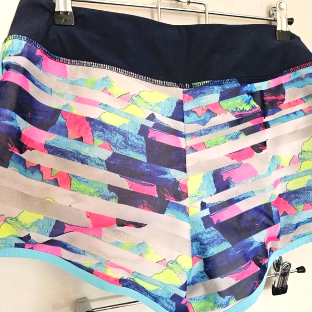 Avia Women's Multicolor Athletic Running Shorts Neon Abstract and Stripes Sz S - Picture 4 of 5